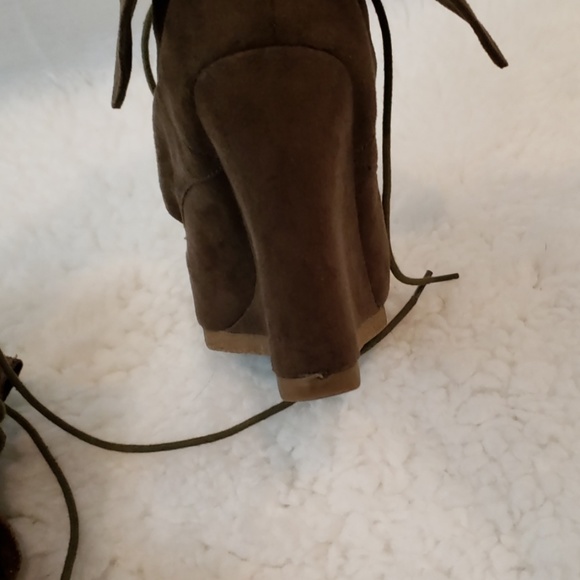 Laced Faux Suede Wedge Booties - Picture 3 of 6